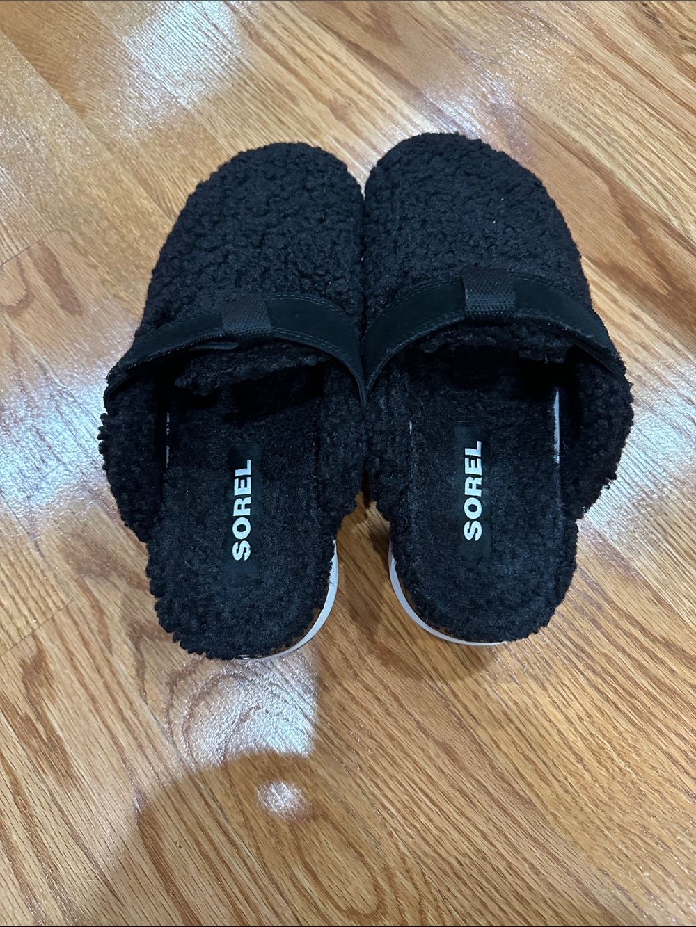 Sorel Black Shearling Slide Slippers